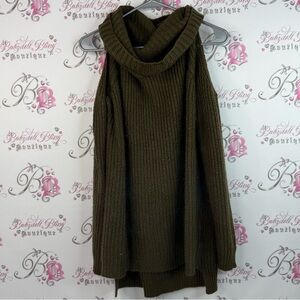 Revamped sweater knit cold shoulder Olive Green Cowl Neck Cold-Shoulder Sweater